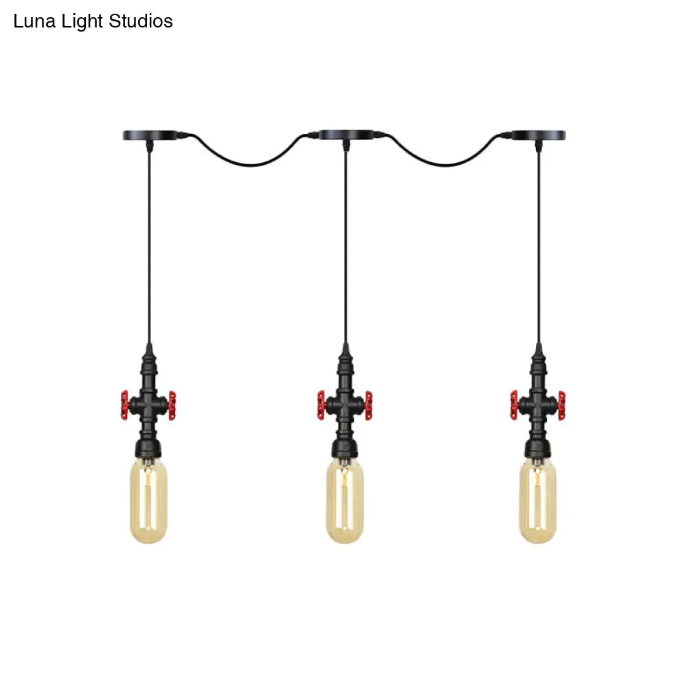 Industrial Amber Glass Multi-Pendant Hanging Lamp Kit - Black Capsule Tandem 3/5/7-Light Option For