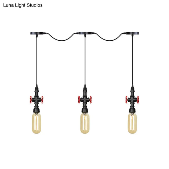 Industrial Amber Glass Multi-Pendant Hanging Lamp Kit - Black Capsule Tandem 3/5/7-Light Option For