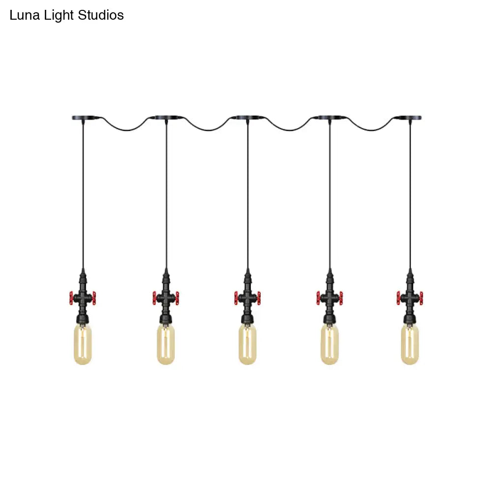 Industrial Amber Glass Multi-Pendant Hanging Lamp Kit - Black Capsule Tandem 3/5/7-Light Option For