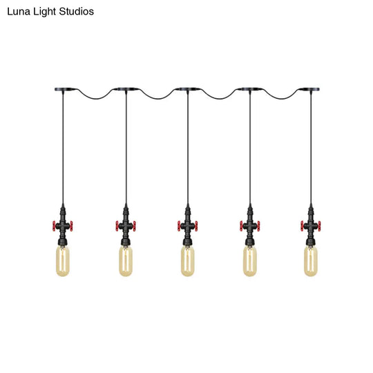 Industrial Amber Glass Multi-Pendant Hanging Lamp Kit - Black Capsule Tandem 3/5/7-Light Option For