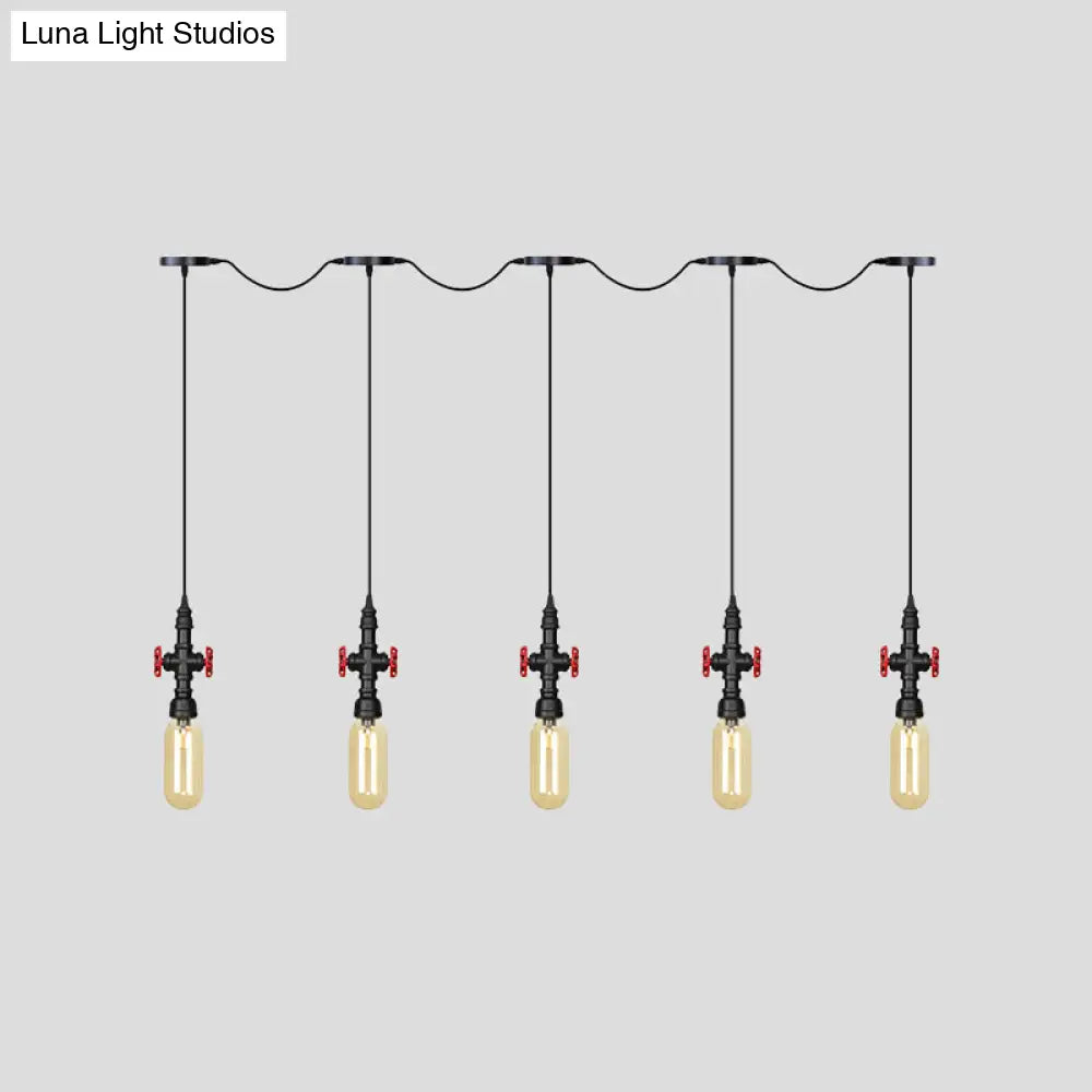 Industrial Amber Glass Multi-Pendant Hanging Lamp Kit - Black Capsule Tandem 3/5/7-Light Option For