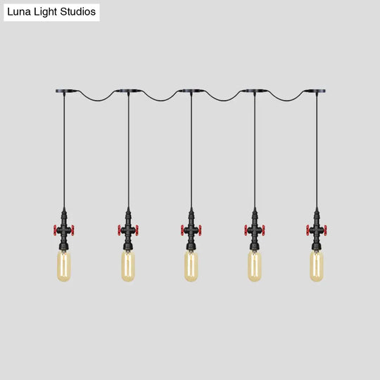 Industrial Amber Glass Multi-Pendant Hanging Lamp Kit - Black Capsule Tandem 3/5/7-Light Option For