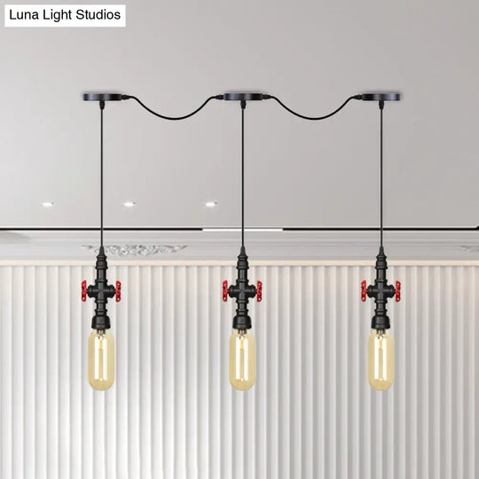 Industrial Amber Glass Multi-Pendant Hanging Lamp Kit - Black Capsule Tandem 3/5/7-Light Option For