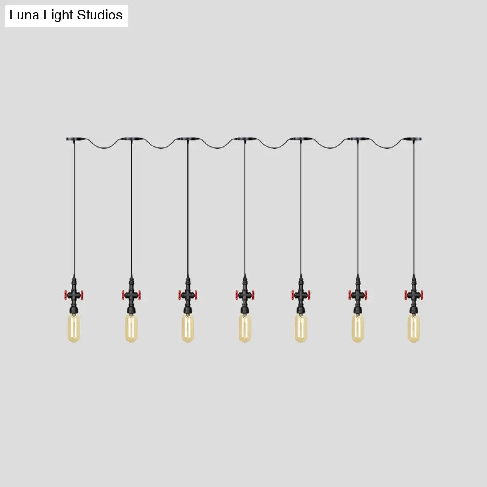 Industrial Amber Glass Tandem Multi-Pendant Hanging Lamp Kit - Black Capsule 3/5/7-Light Design