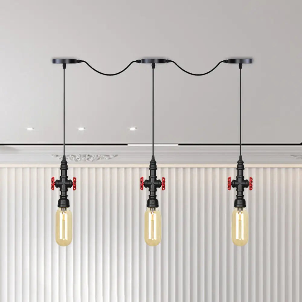 Industrial Amber Glass Tandem Multi-Pendant Hanging Lamp Kit - Black Capsule 3/5/7-Light Design