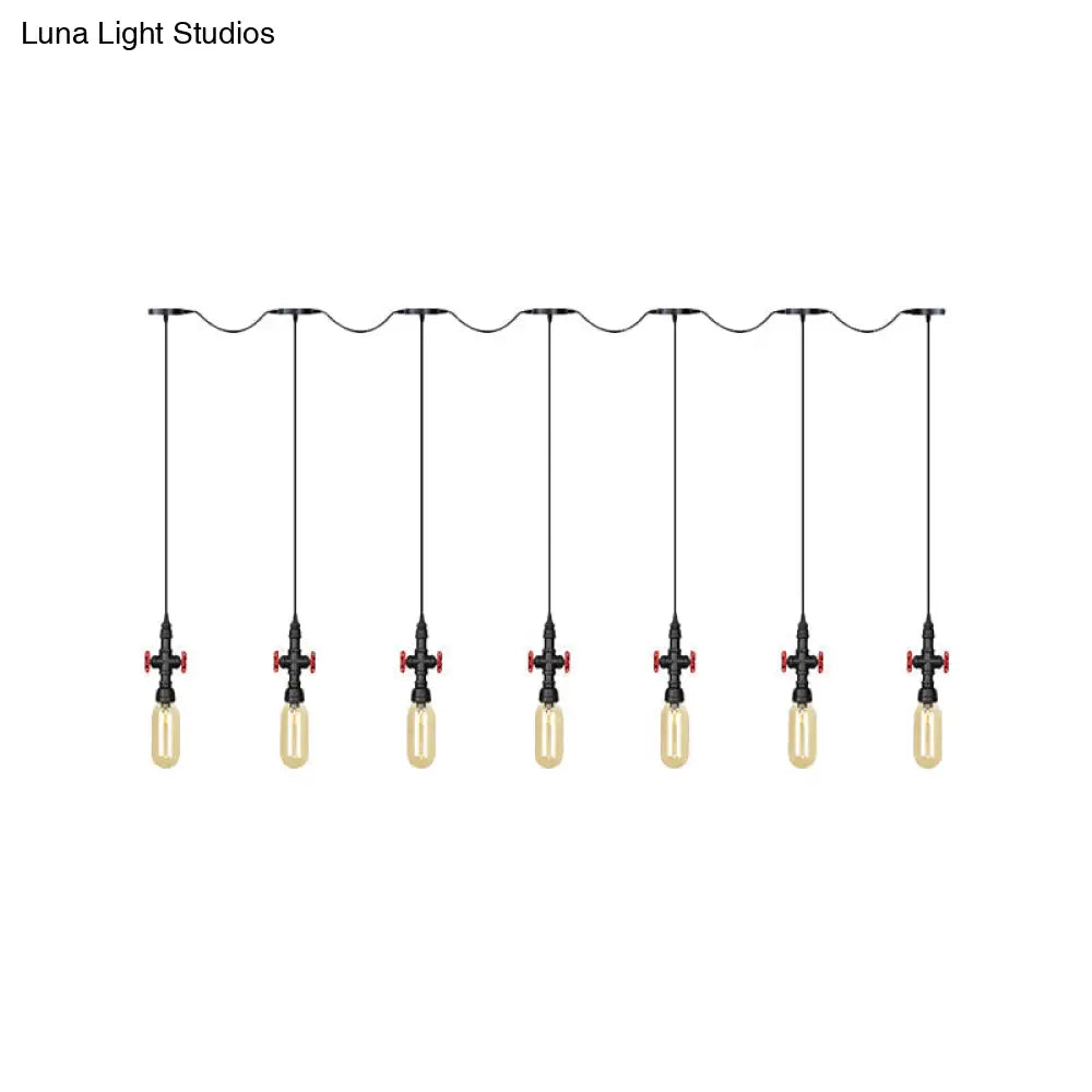 Industrial Amber Glass Multi-Pendant Hanging Lamp Kit - Black Capsule Tandem 3/5/7-Light Option For