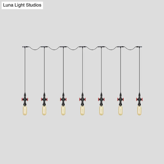 Industrial Amber Glass Multi-Pendant Hanging Lamp Kit - Black Capsule Tandem 3/5/7-Light Option For