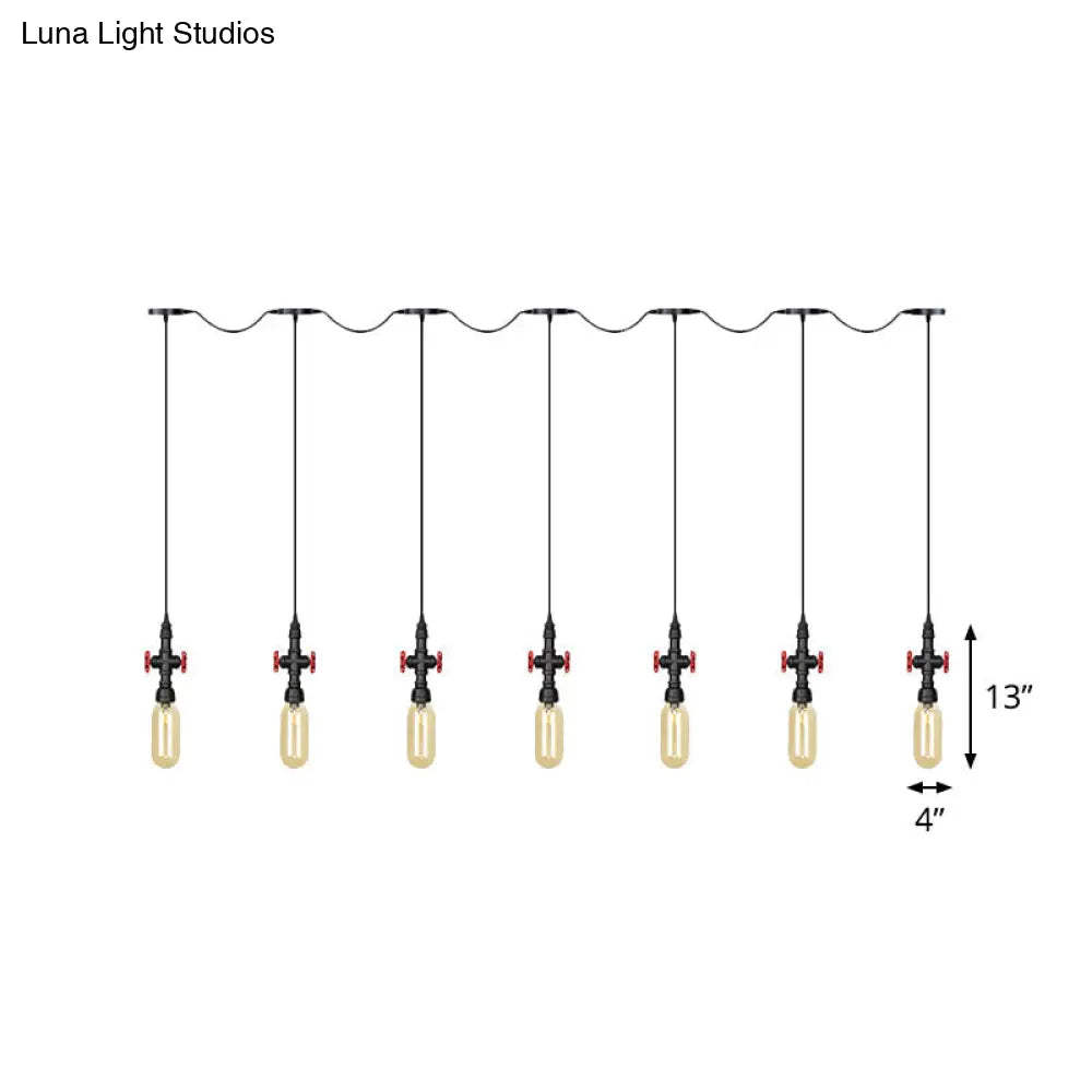 Industrial Amber Glass Multi-Pendant Hanging Lamp Kit - Black Capsule Tandem 3/5/7-Light Option For