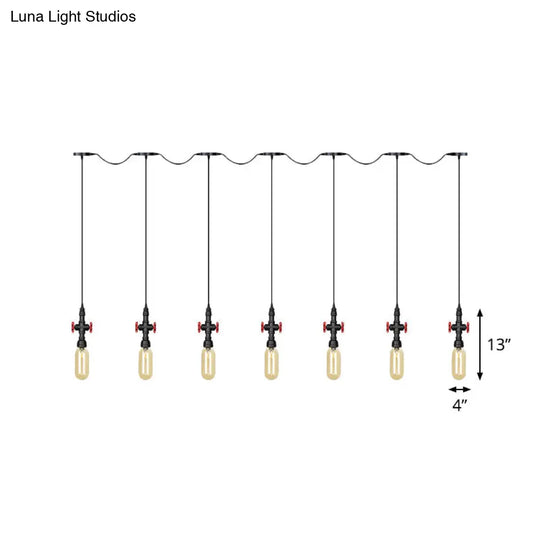 Industrial Amber Glass Multi-Pendant Hanging Lamp Kit - Black Capsule Tandem 3/5/7-Light Option For