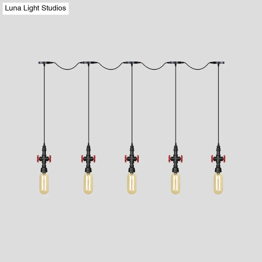 Industrial Amber Glass Tandem Multi-Pendant Hanging Lamp Kit - Black Capsule 3/5/7-Light Design