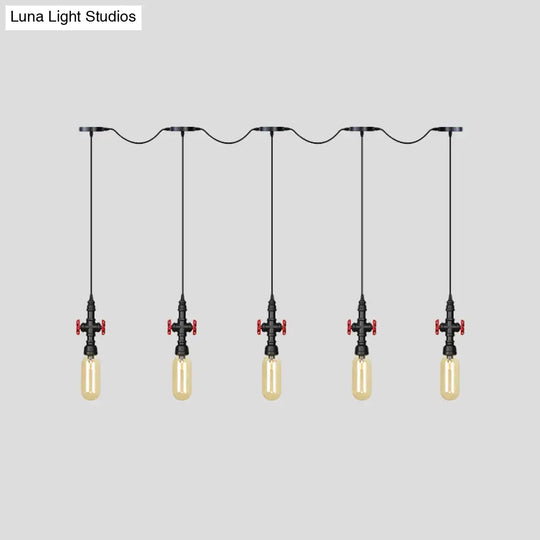 Industrial Amber Glass Tandem Multi-Pendant Hanging Lamp Kit - Black Capsule 3/5/7-Light Design