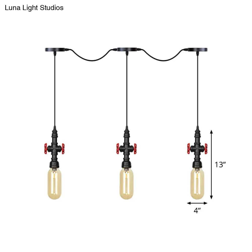 Industrial Amber Glass Multi-Pendant Hanging Lamp Kit - Black Capsule Tandem 3/5/7-Light Option For