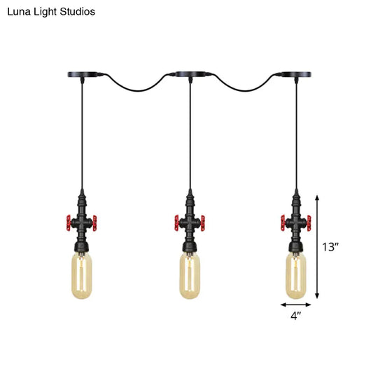 Industrial Amber Glass Multi-Pendant Hanging Lamp Kit - Black Capsule Tandem 3/5/7-Light Option For