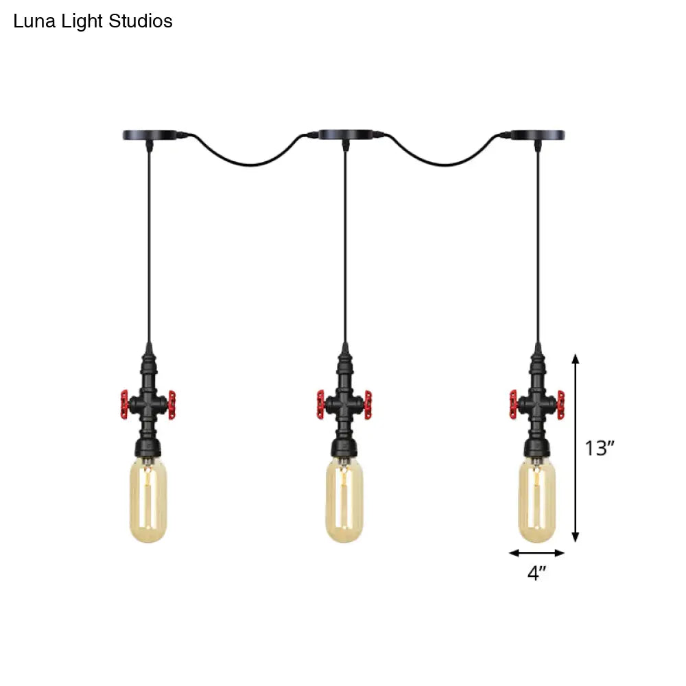 Industrial Amber Glass Tandem Multi-Pendant Hanging Lamp Kit - Black Capsule 3/5/7-Light Design