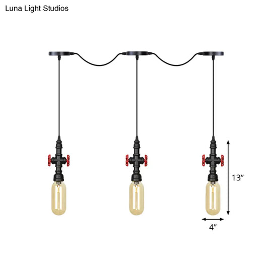 Industrial Amber Glass Tandem Multi-Pendant Hanging Lamp Kit - Black Capsule 3/5/7-Light Design