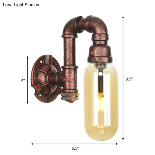 Industrial Amber Glass Wall Sconce With Copper Oval Shade - Bedroom Light Fixture 9.5/10/12 H