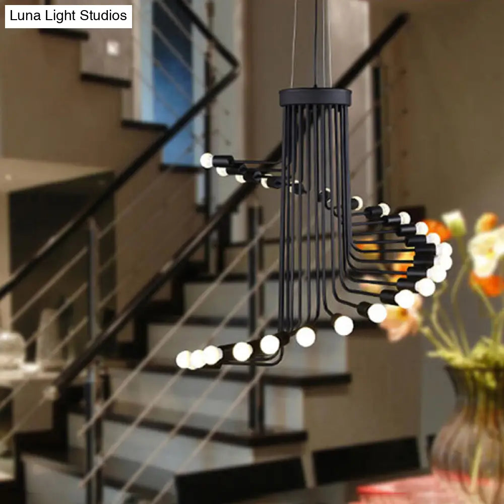 Black Industrial Angled Arm Chandelier With Spiral Iron Design - 16/26 Bulb Dining Room Pendant 26 /