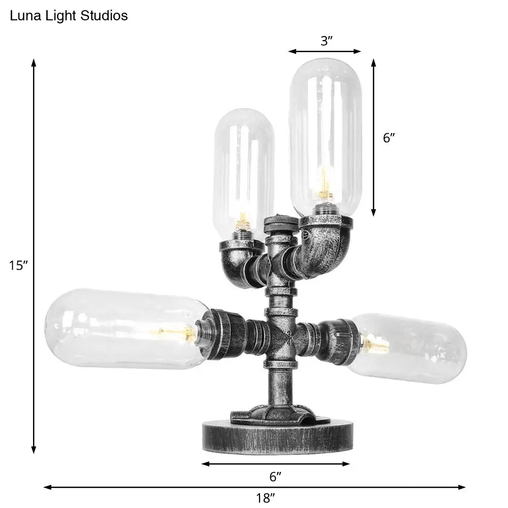 Industrial Antique Black Glass Desk Lamp | 4/5-Light Clear/Amber Capsule Living Room Task Lighting