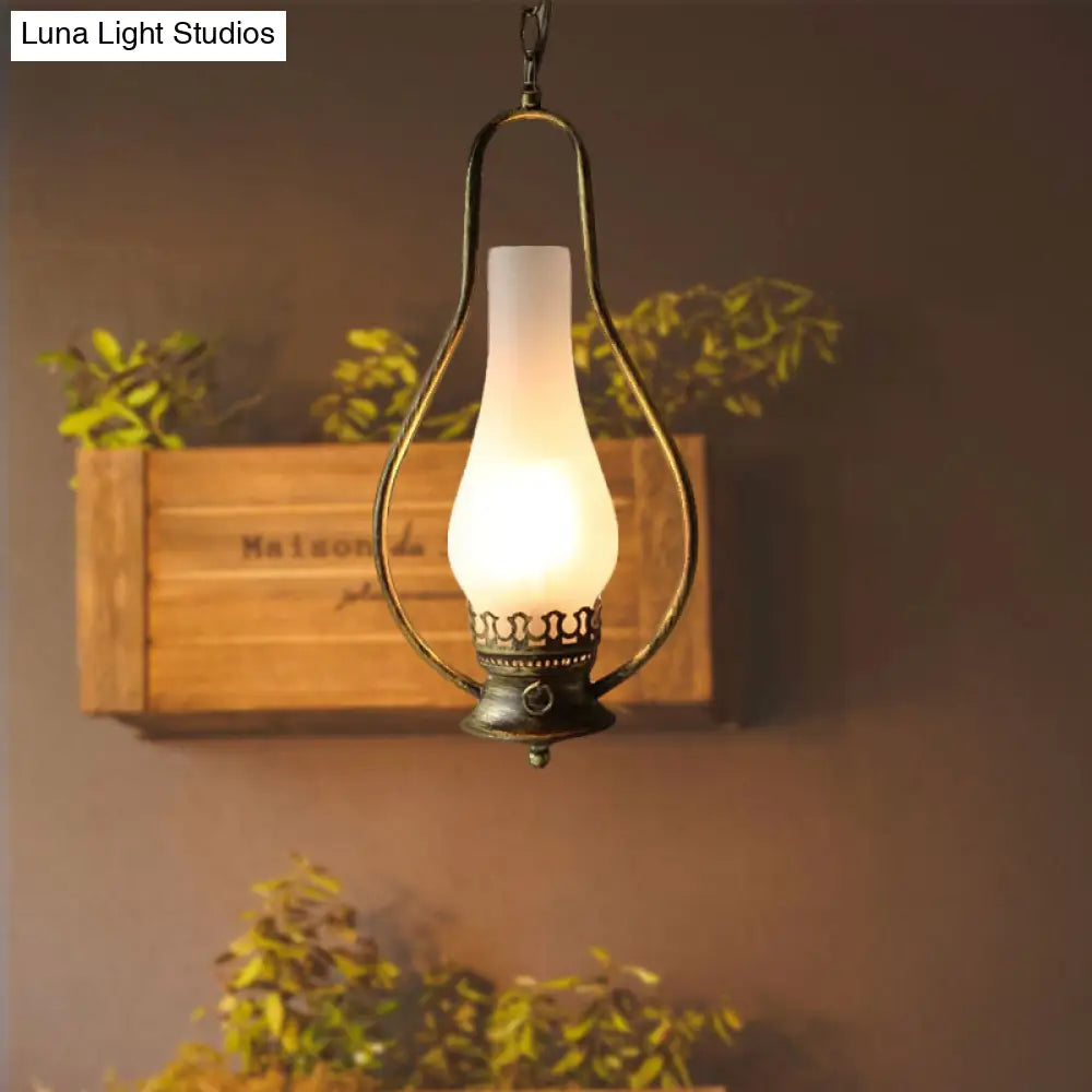 Industrial 1-Light Pendant Lamp With Crackle Glass In Antique Copper/Bronze Finish For Living Room