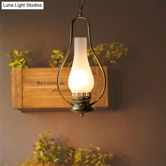 Industrial 1-Light Pendant Lamp With Crackle Glass In Antique Copper/Bronze Finish For Living Room