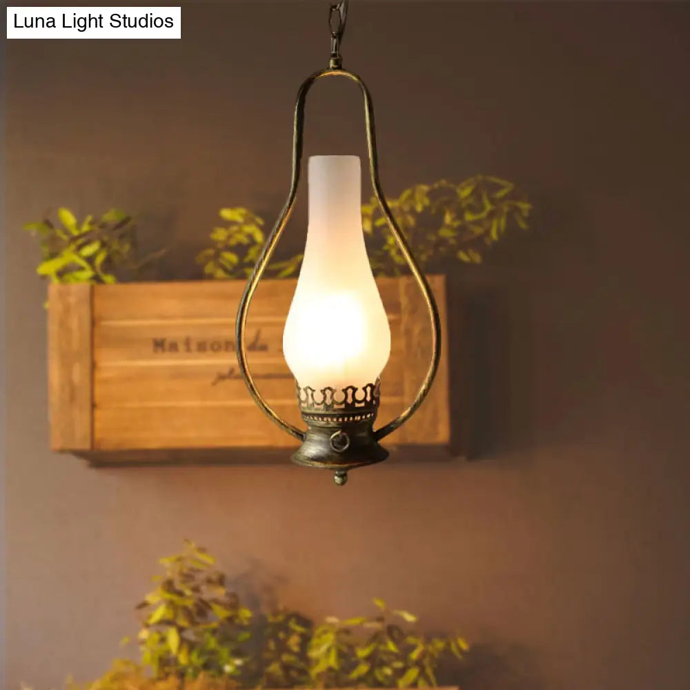 Industrial Antique Pendant Light With Crackle Glass For Living Room - Copper/Bronze Finish