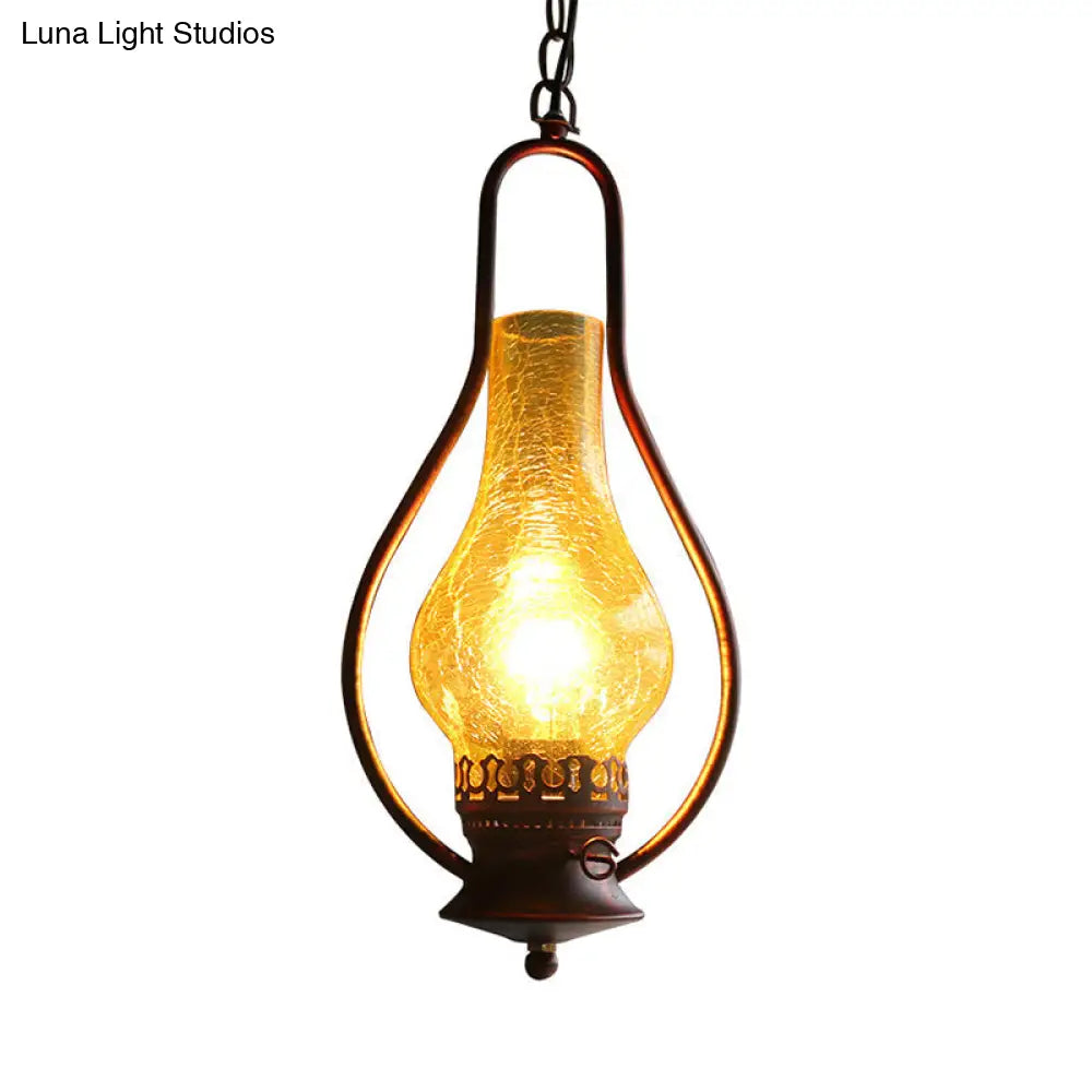 Industrial Antique Pendant Light With Crackle Glass For Living Room - Copper/Bronze Finish