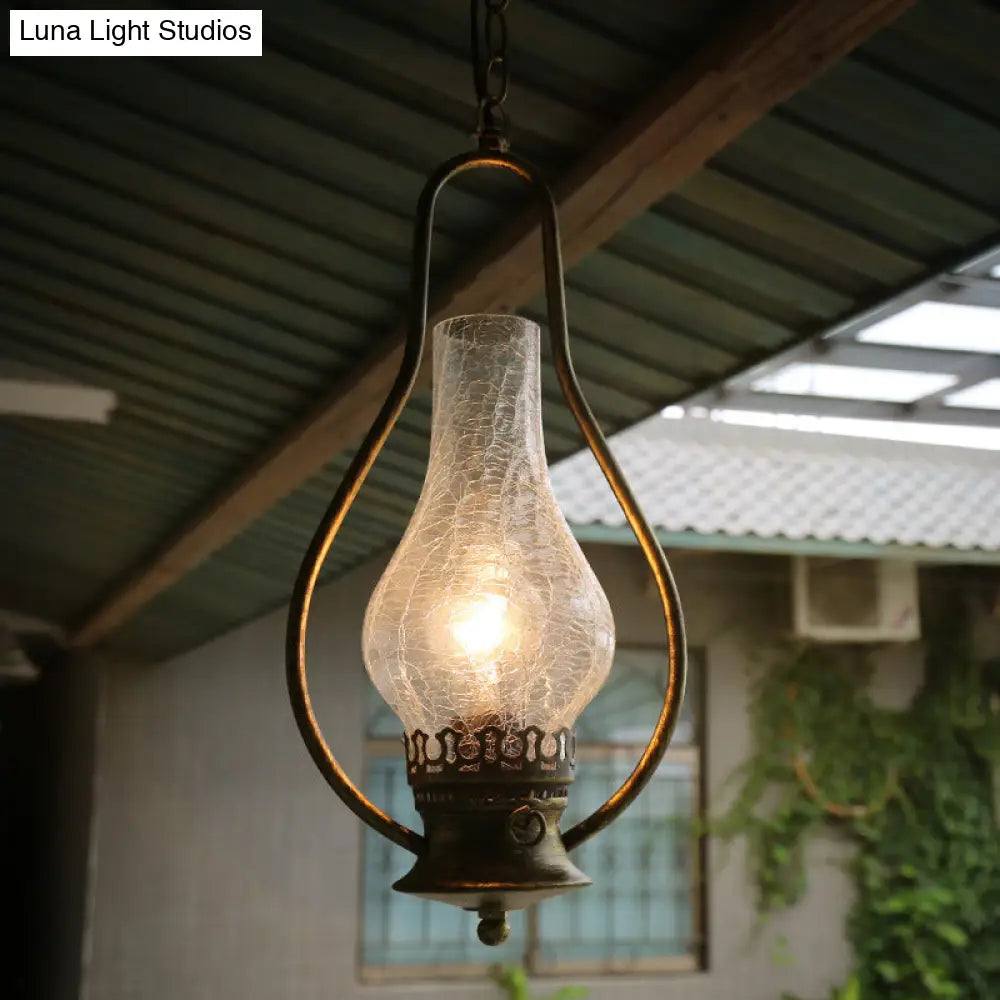 Industrial Antique Pendant Light With Crackle Glass For Living Room - Copper/Bronze Finish