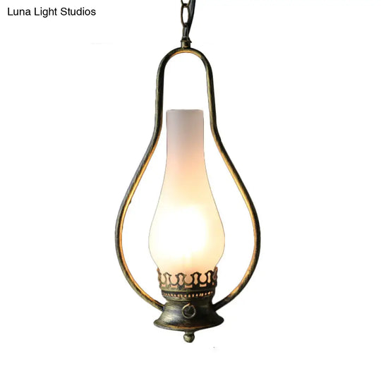 Industrial 1-Light Pendant Lamp With Crackle Glass In Antique Copper/Bronze Finish For Living Room