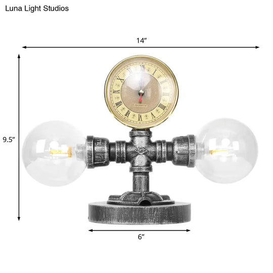 Industrial Antique Silver/Bronze Globe Shade Sconce Lamp With Clear/Amber Glass 2-Light Task