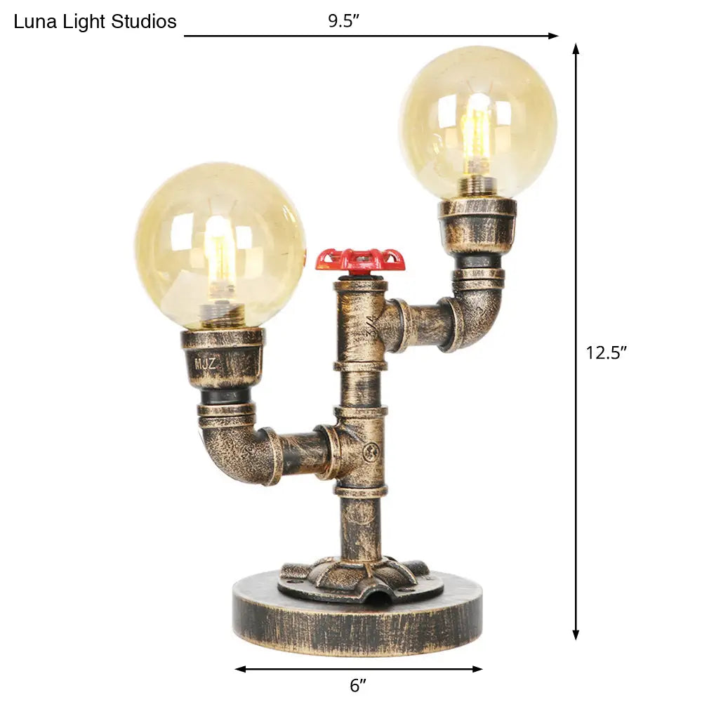 Industrial Antique Silver/Bronze Globe Shade Sconce Lamp With Clear/Amber Glass 2-Light Task