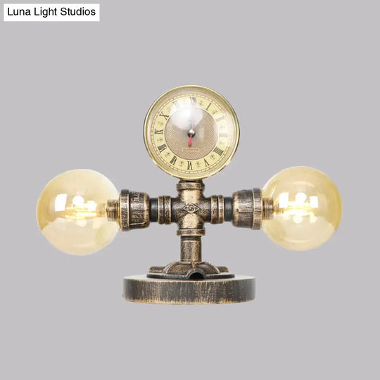 Industrial Antique Silver/Bronze Globe Shade Sconce Lamp With Clear/Amber Glass 2-Light Task