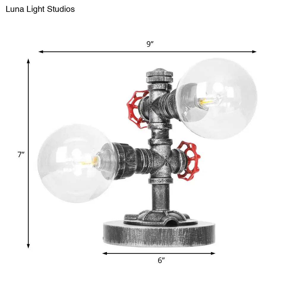 Industrial Antique Silver/Bronze Globe Shade Sconce Lamp With Clear/Amber Glass 2-Light Task