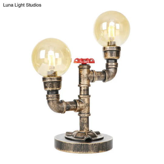 Industrial Antique Silver/Bronze Globe Shade Sconce Lamp With Clear/Amber Glass 2-Light Task