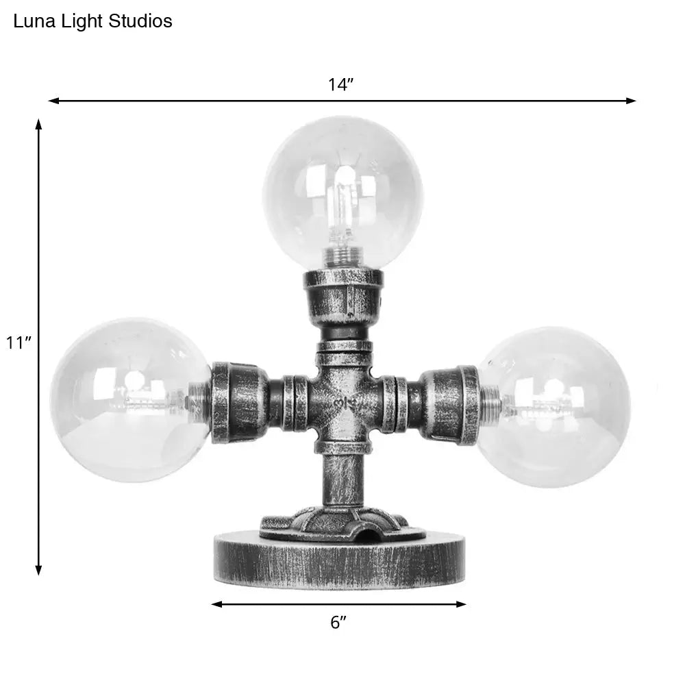 Industrial Antique Silver Globe Desk Lamp With Clear/Amber Glass Shades - 3/5-Light Living Room Task