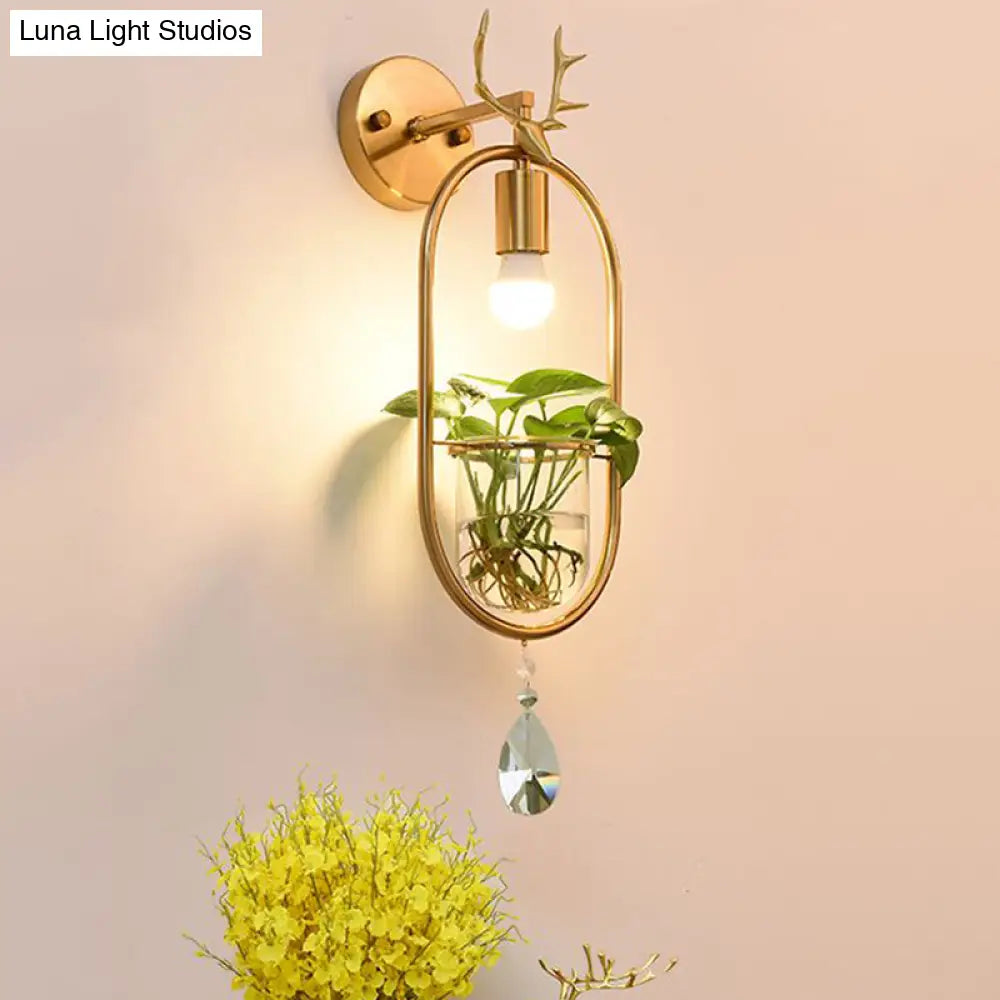 Industrial Antler Sconce Light Fixture With Metal Led Wall Mounted Lamp In Gold & Crystal Accents