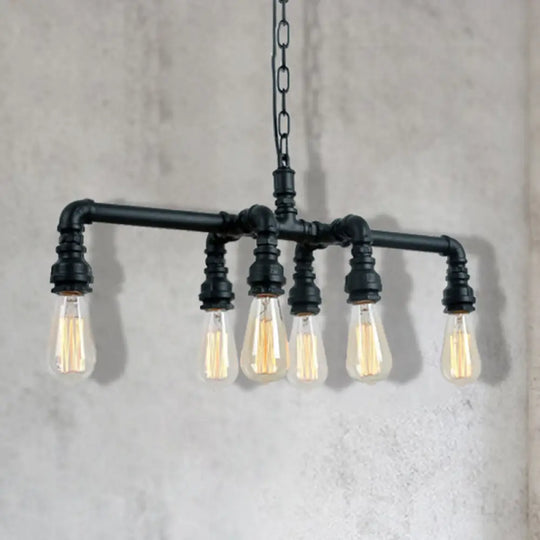 Industrial Armed Pendant Lighting In Black/Bronze Finish - 6 Lights Metal Chandelier With Chain &