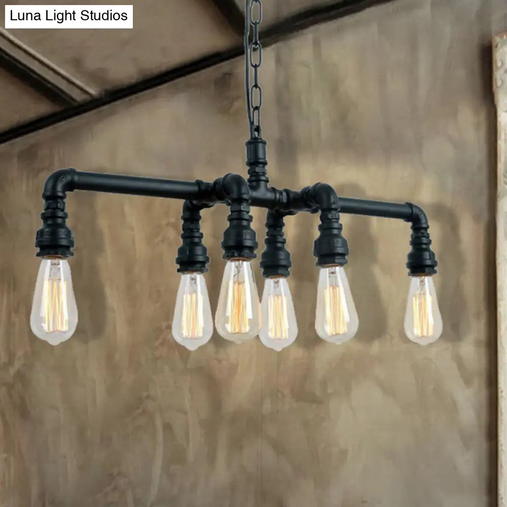 Industrial Armed Pendant Lighting In Black/Bronze Finish - 6 Lights Metal Chandelier With Chain &