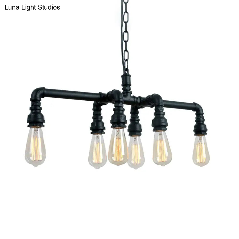 Industrial Black/Bronze Pendant Lighting - 6-Light Metal Chandelier For Dining Room With Chain And