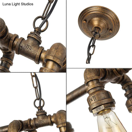 Industrial Armed Pendant Lighting In Black/Bronze Finish - 6 Lights Metal Chandelier With Chain &