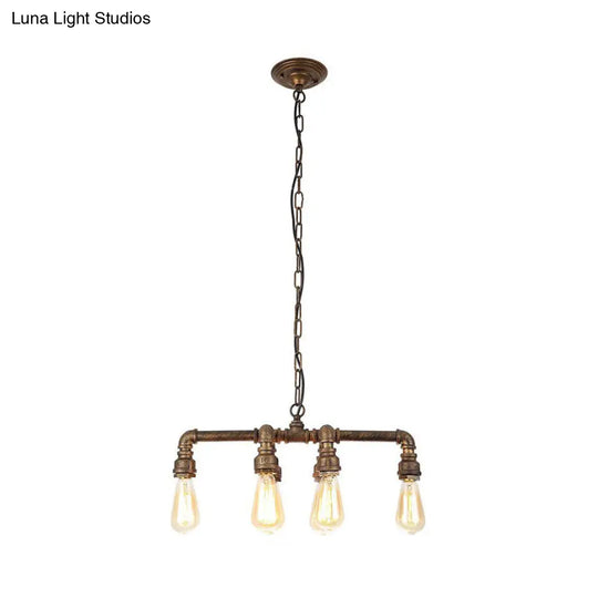 Industrial Black/Bronze Pendant Lighting - 6-Light Metal Chandelier For Dining Room With Chain And