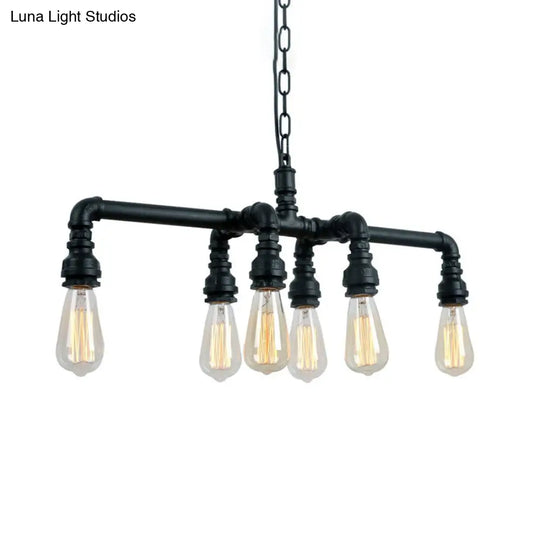 Industrial Armed Pendant Lighting In Black/Bronze Finish - 6 Lights Metal Chandelier With Chain &