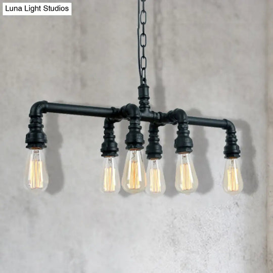 Industrial Black/Bronze Pendant Lighting - 6-Light Metal Chandelier For Dining Room With Chain And