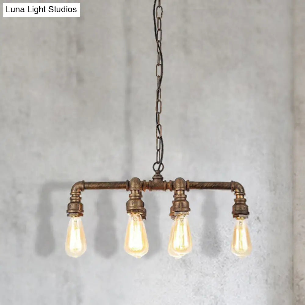 Industrial Black/Bronze Pendant Lighting - 6-Light Metal Chandelier For Dining Room With Chain And