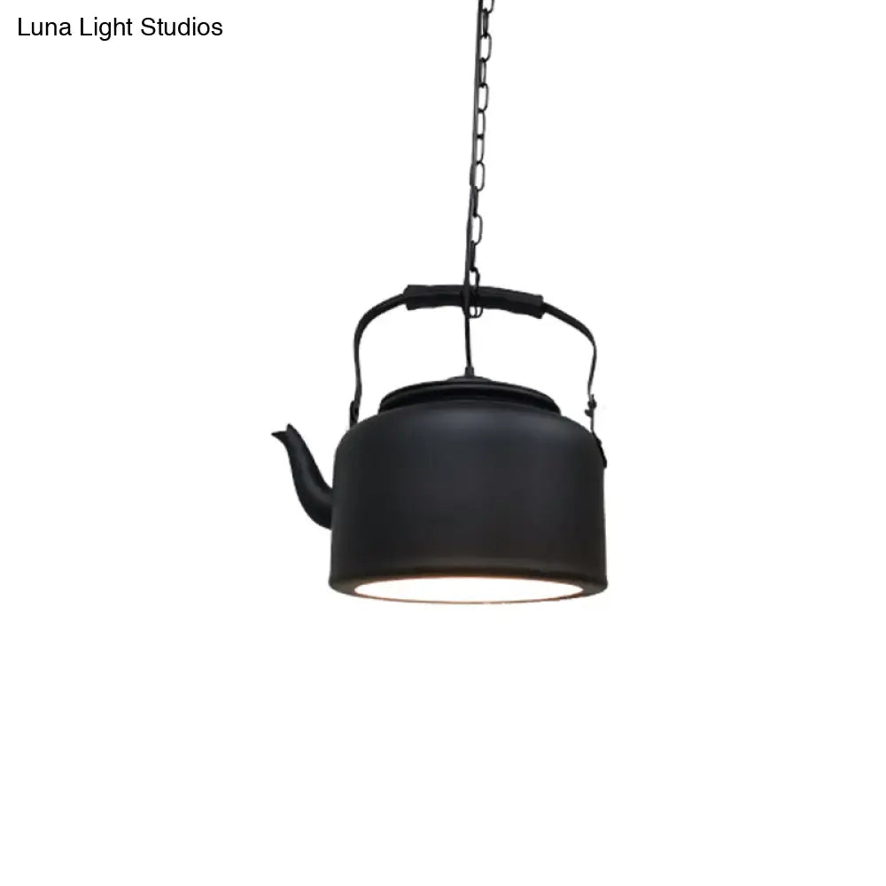 Industrial Art Deco Kettle Shade Pendant Light - Metal Hanging Lamp Textured Black