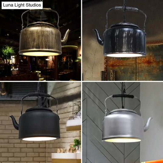 Industrial Art Deco Kettle Shade Pendant Light - Metal Hanging Lamp