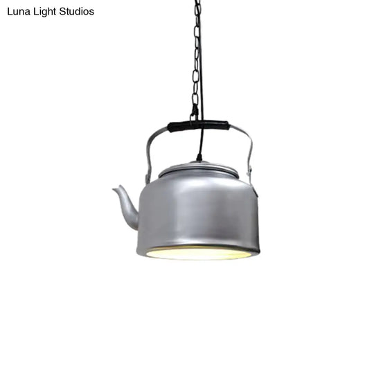 Industrial Art Deco Kettle Shade Pendant Light - Metal Hanging Lamp Silver