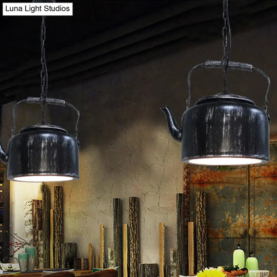 Industrial Art Deco Kettle Shade Pendant Light - Metal Hanging Lamp