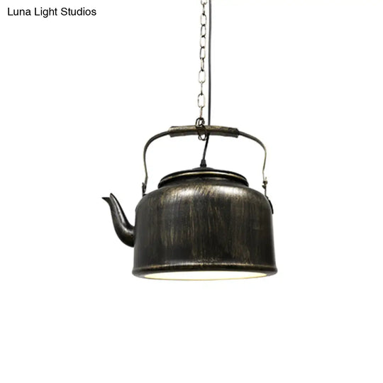Industrial Art Deco Kettle Shade Pendant Light - Metal Hanging Lamp Antique Brass