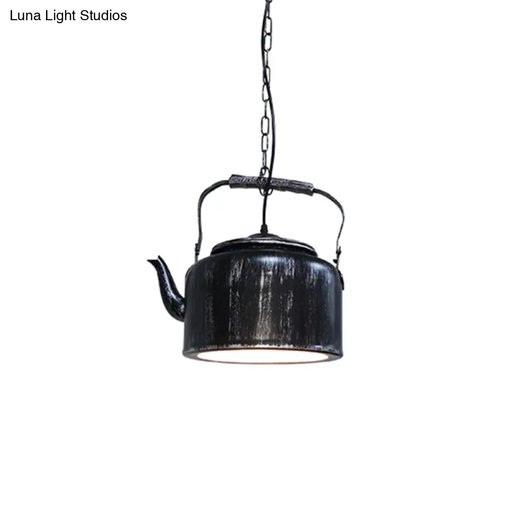 Industrial Art Deco Kettle Shade Pendant Light - Metal Hanging Lamp Black