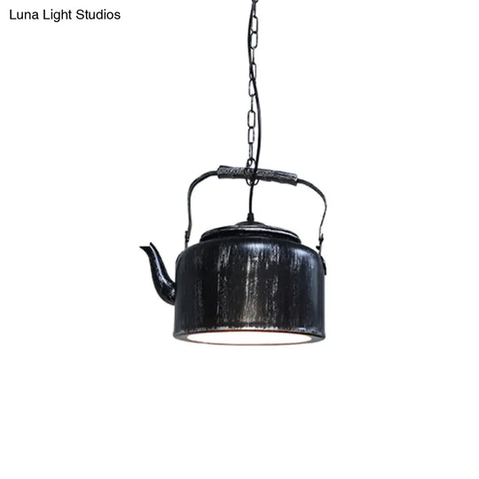 Industrial Art Deco Kettle Shade Pendant Light - Metal Hanging Lamp Black